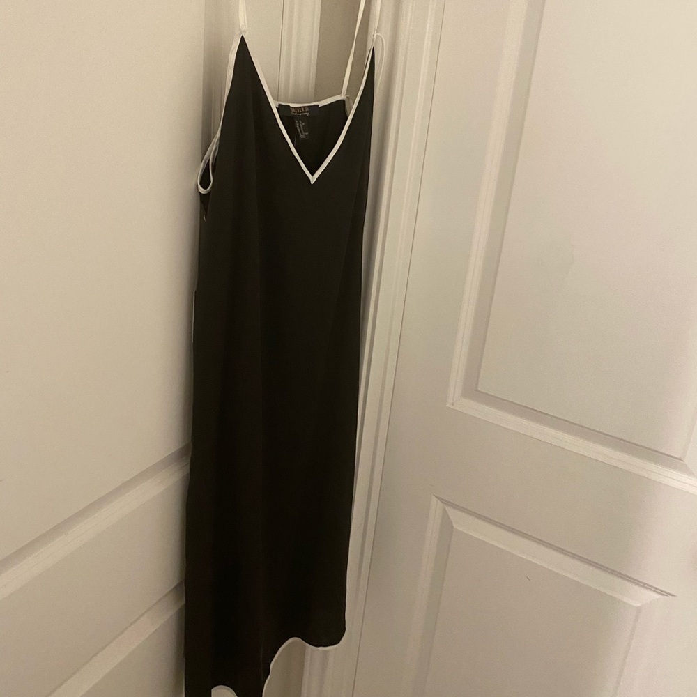 MIDI Black and White Satin Slip Dress